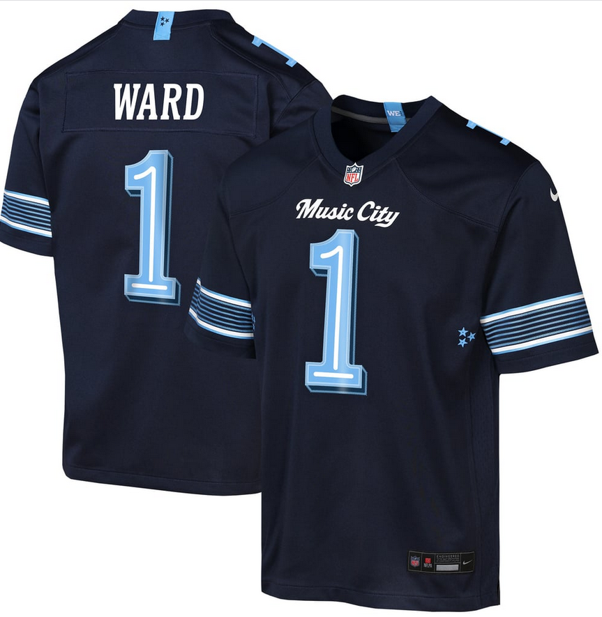 Youth Tennessee Titans #1 Cameron Ward Nike Navy NFL 2026 Rivalries Collection limited Jersey